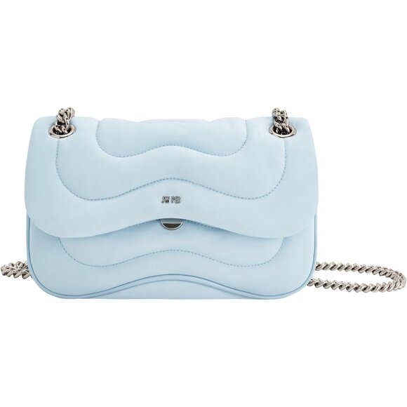 Women's Blue Polyester Vegan Leather Tina Quilted Chain Crossbody Bag